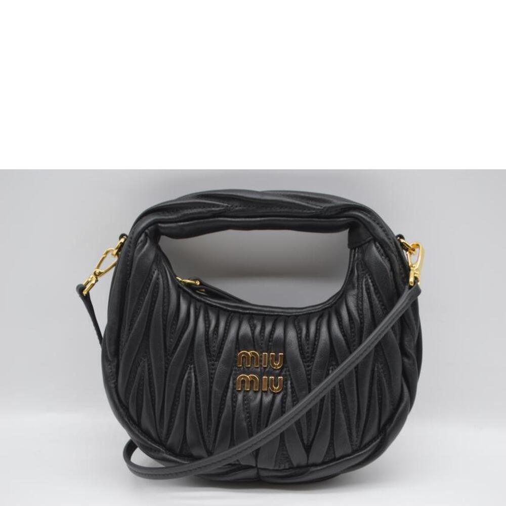 Miu Miu Wander Matelasse Leather Hobo Shoulder Bag Black